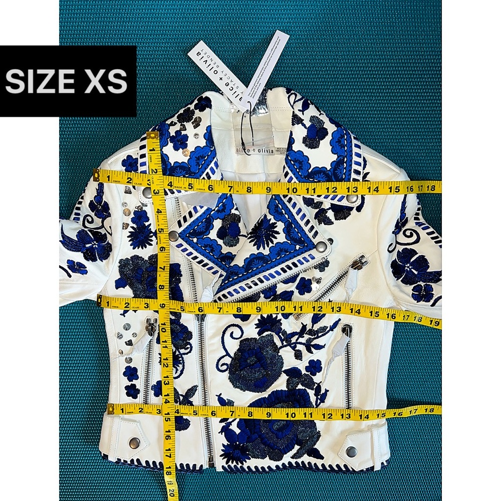 Alice + Olivia Cody Embroidered Floral Studded Embellished Leather Moto Jacket - Picture 12 of 17